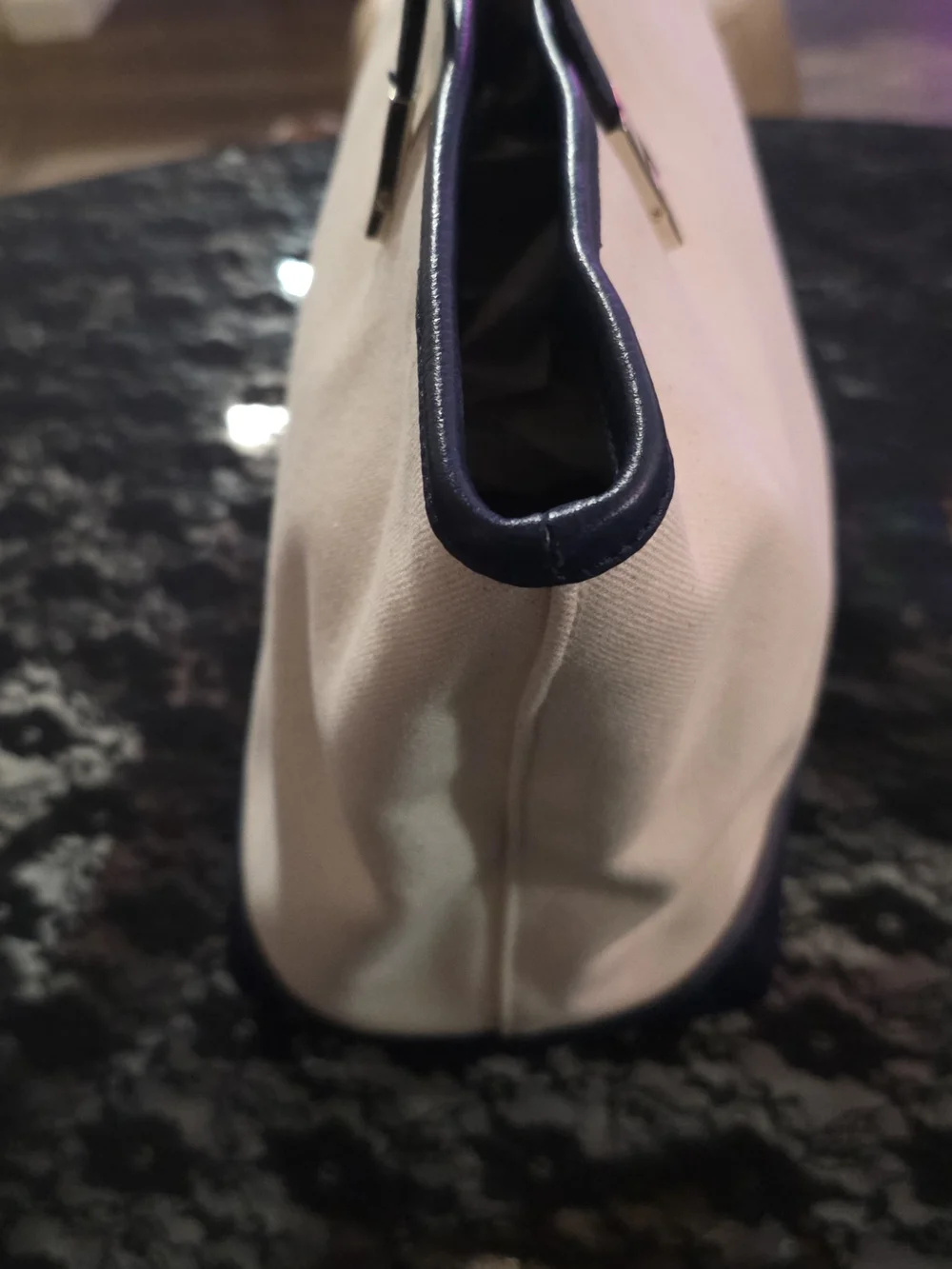 kate spade Two-Tone Canvas Tote in Cream and Navy